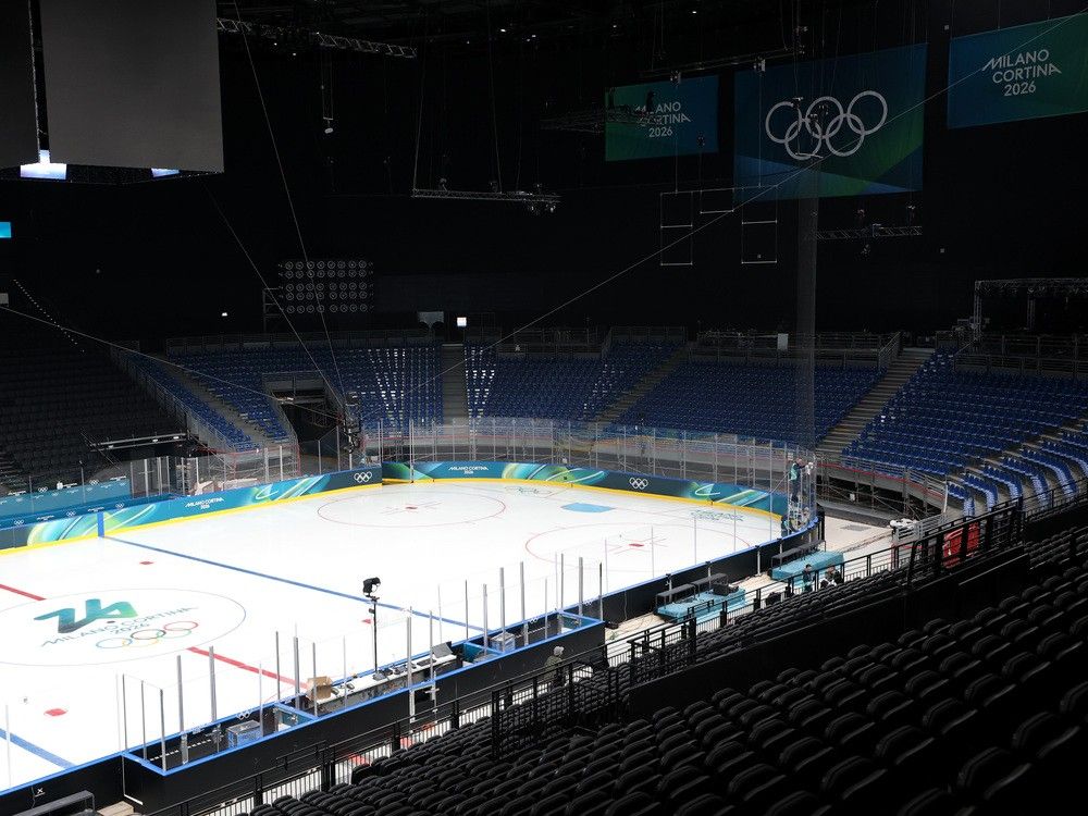 General view inside the Milano Santagiulia Ice Hockey Arena.