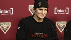 Marie-Philip Poulin, at the postgame presser in Quebec City on Jan. 11, 2026.