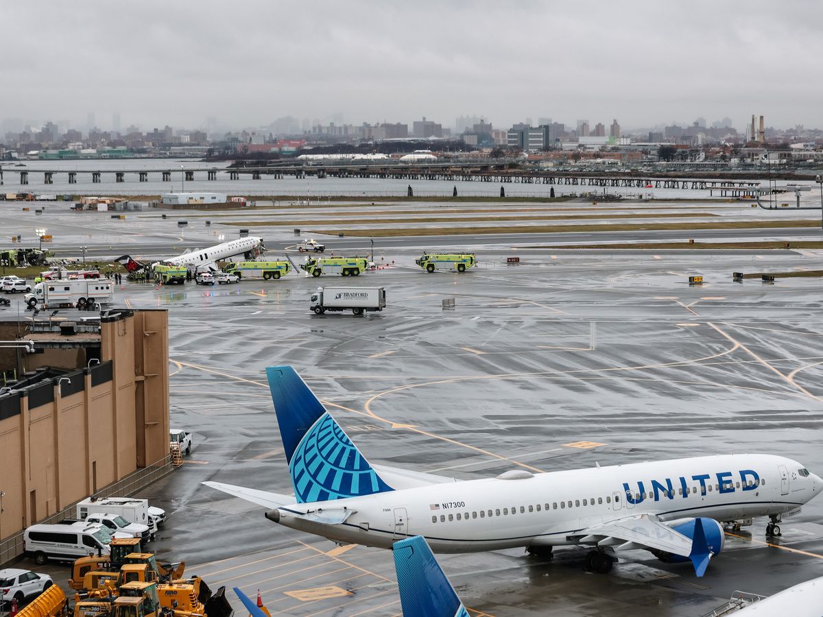  A United aircraft is seen near where the Air Canada crash occurred.