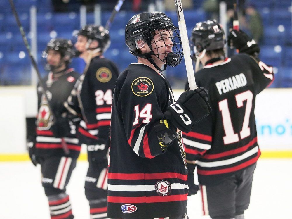 Captain Owen Hey and the Sarnia Legionnaires salute fans after their Greater Ontario Hockey League home finale against the St. Thomas Stars at Pat Stapleton Arena in Sarnia, Ont., on Saturday, March 7, 2026. Mark Malone/Chatham Daily News/Postmedia Network