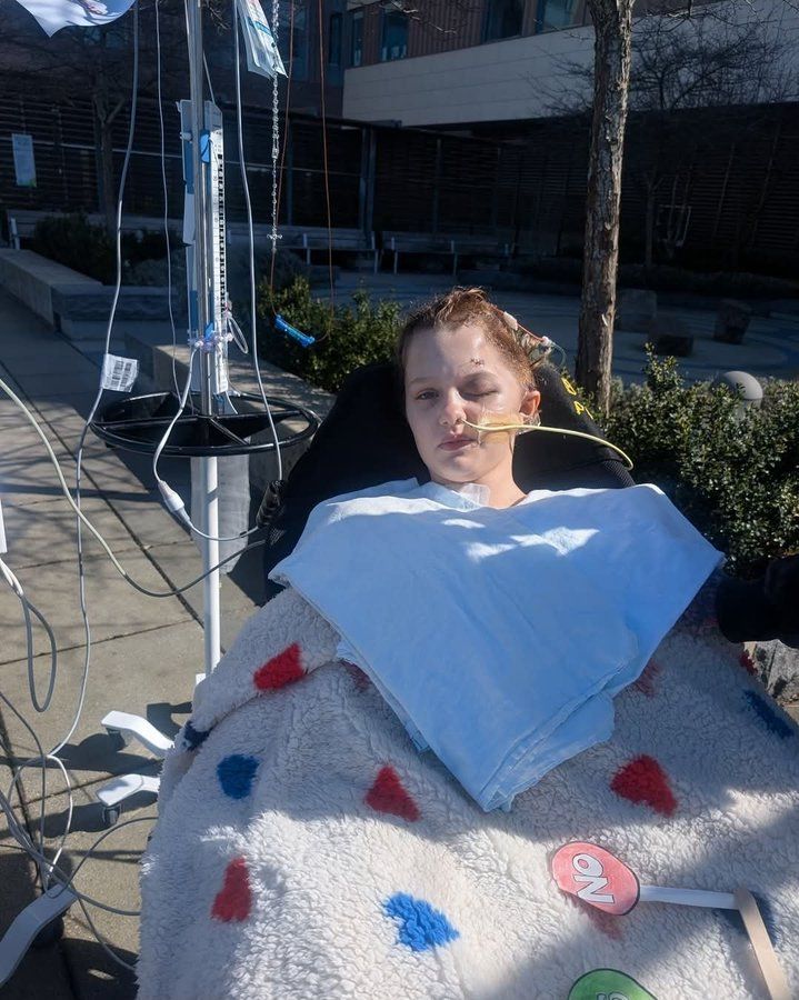  Maya Gebala outside the hospital in the sunshine on Saturday, March 14. (Photo credit: David Gebala/GoFundMe.)