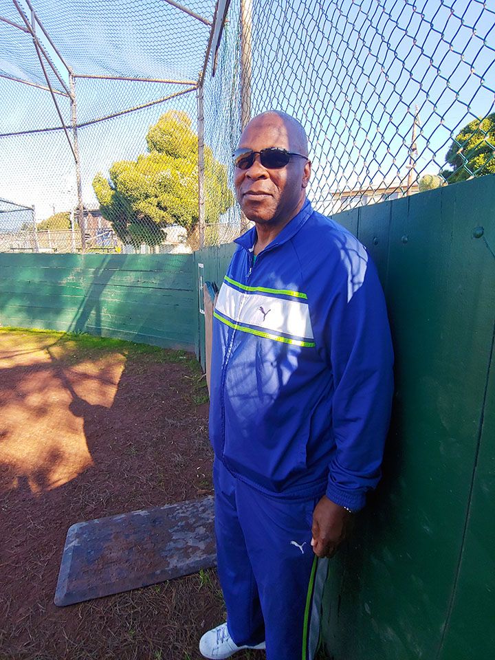 Al Woods, original Blue Jays member of the 1977 team at his boyhood sandlot in Oakland, Calif., in 2026.