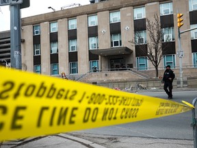 Yellow police tape at U.S. consulate in Toronto.