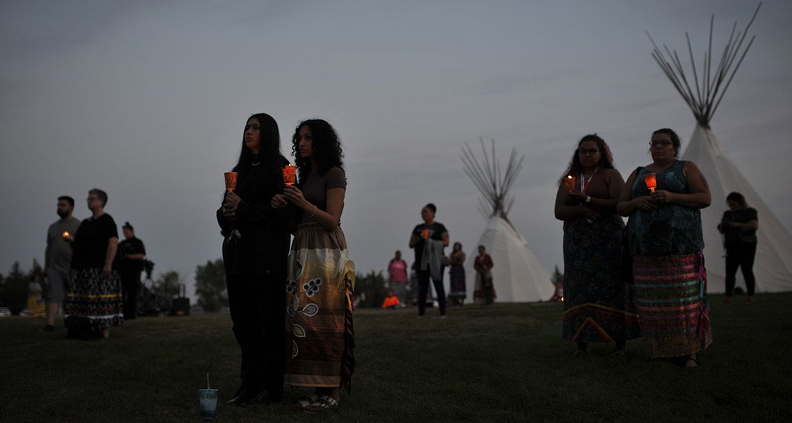 A vigil at Regina’s First Nations University of Canada for the 11 people killed and 17 injured in a mass stabbing in and near James Smith Cree Nation on Sept. 4, 2022.