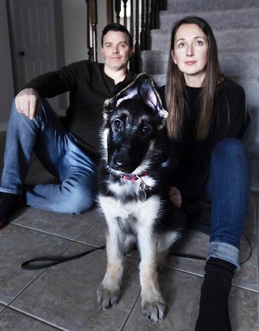 Dr. Julie Woods with husband Scott McKenzie — her boyfriend at the time, who pulled the attacker off her — fears what will happen when Allan Timko is released. She now owns a German shepherd puppy.