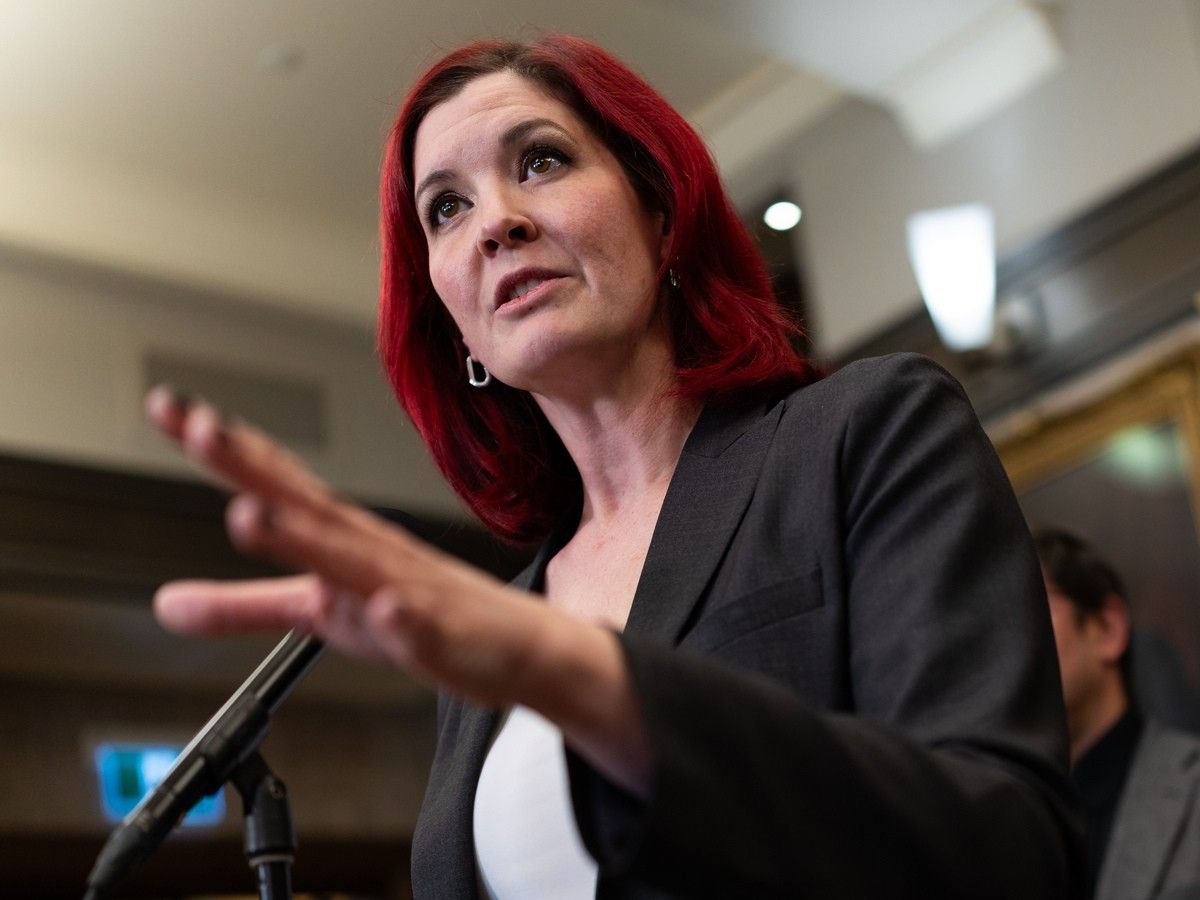 Bloc Québécois Christine Normandin speaks before Question Period at the foyer of the House of Commons at the West Block on Parliament Hill in Ottawa on Monday, March 9, 2026.