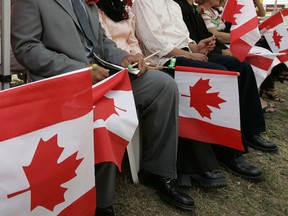 People with Canadian flags.