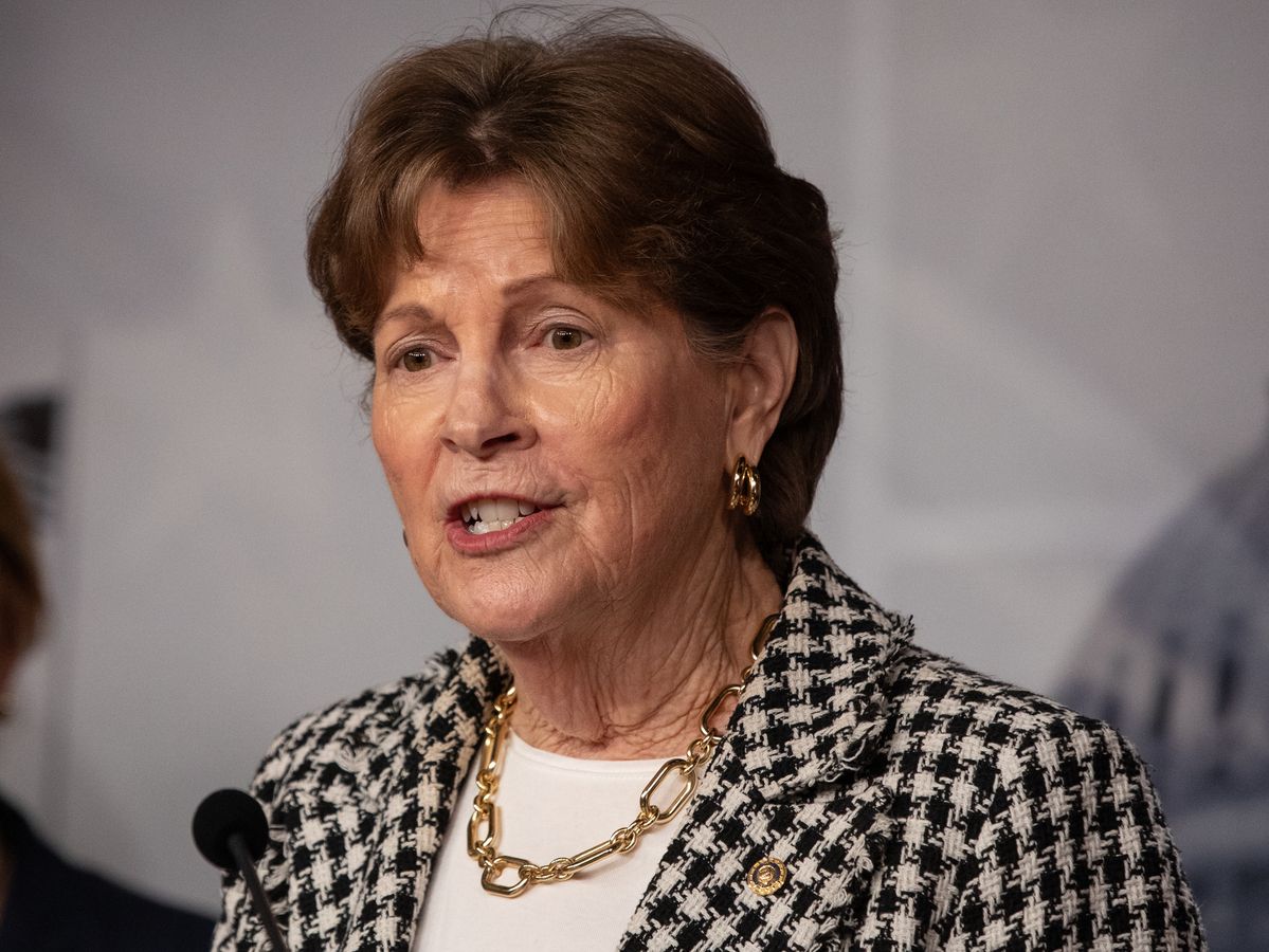  Senator Jeanne Shaheen speaks during a press conference following a vote on Capitol Hill on Nov. 9, 2025 in Washington, DC.