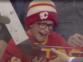 Ten-year-old Calgary Flames fan Kade Heisler.