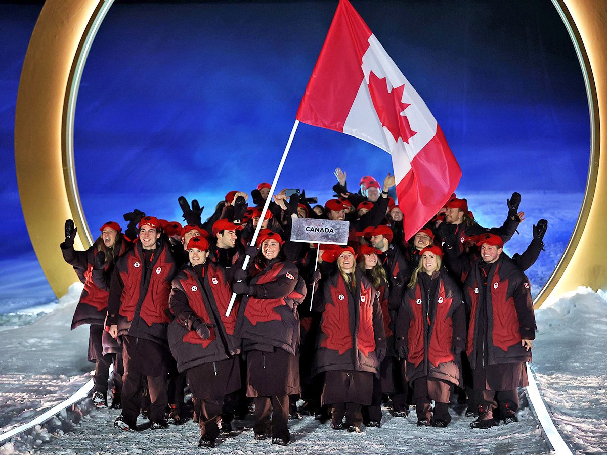 Team Canada members take part in the opening ceremony of the Milano Cortina 2026 Winter Olympics in Livigno, Italy, on Feb. 06, 2026.
