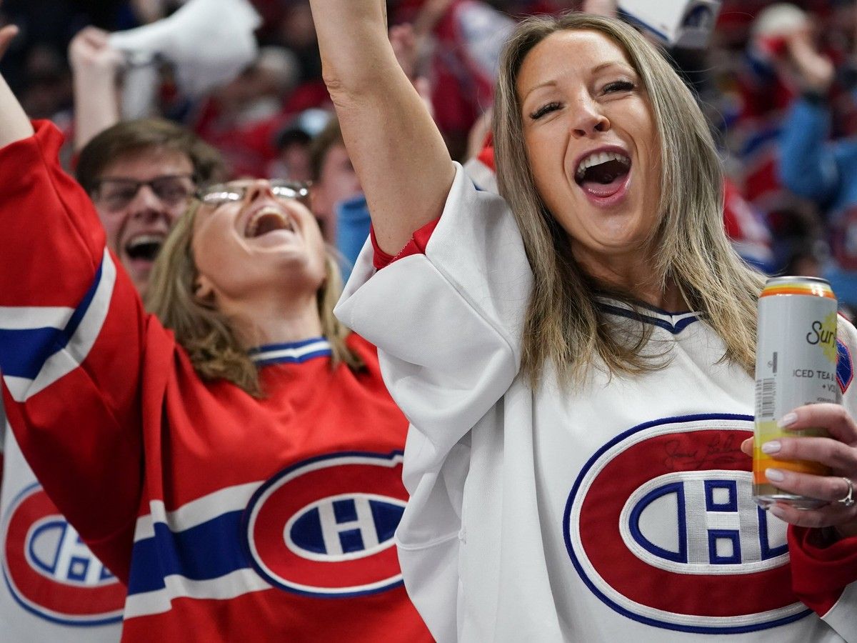  Monteal Canadiens fans cheer in the second period of Game 2 of their second-round Stanley Cup playoff series against the Buffalo Sabres at KeyBank Center on Friday, May 8, 2026.