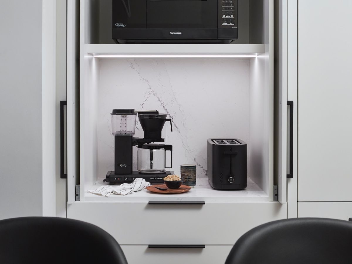 An appliance garage is a clever kitchen feature that designer Tamara Robbins Griffith says is growing in popularity with clients.