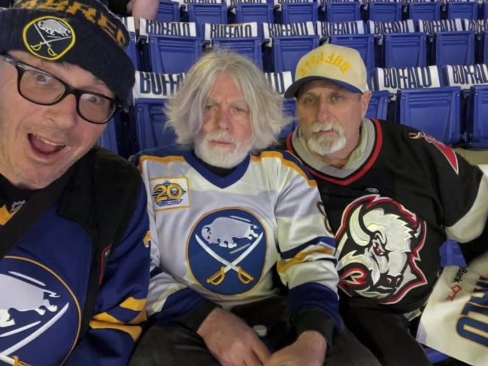  Lifelong Canadian Sabres fans Garry Marr, left, Dean Payer, centre, and Dan Shory, at Game 5 of the team’s first-round playoff series against the Boston Bruins.