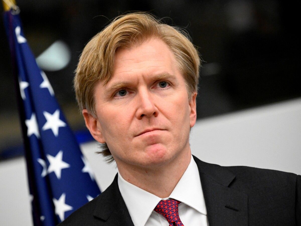  U.S. Under Secretary of Defense for Policy Elbridge Colby looks on as he arrives with others to address the media during a defence ministers meeting of The North Atlantic Treaty Organization (NATO) at NATO Headquarters in Brussels on Feb. 12. 2026.