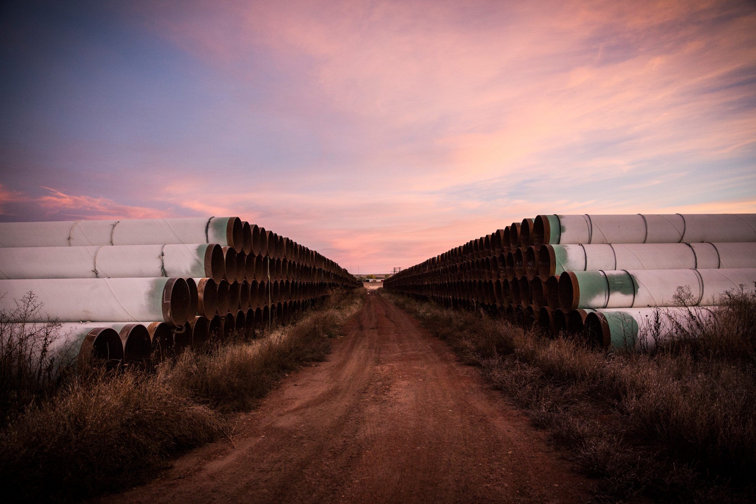 Stacked pipes for a pipeline.