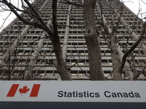 A Statistics Canada sign outside a high rise building