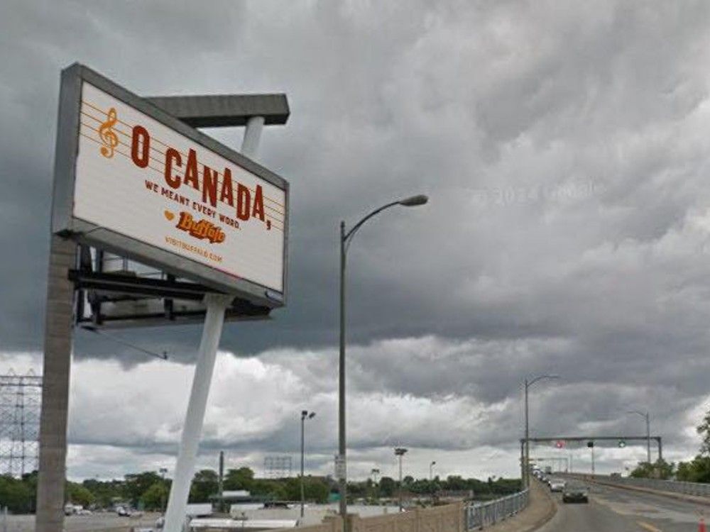  A rendering of a Visit Buffalo billboard along Queen Elizabeth Way near the Peace Bridge border crossing between Canada and the U.S.
