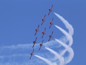 Snowbirds aerobatic team flies in formation.