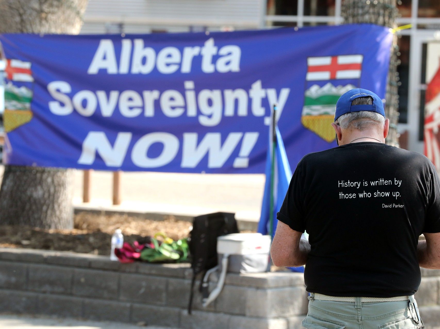 A blue banner reading 'Alberta Sovereignty Now'.