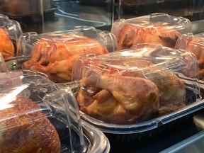 Packaged rotisserie chicken.