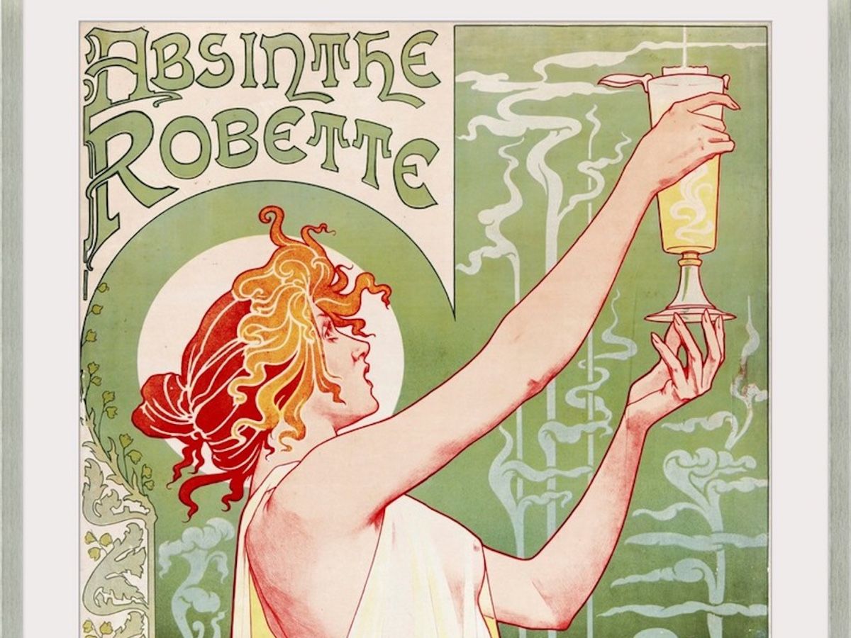 Even laundry rooms are improved by art. Absinthe Robette Poster Wall Art, Livemont, Henri Privat, framed, 27×36 inches, $591, greatbigcanvas.com