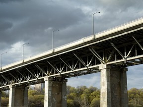 View of a large road bridge.