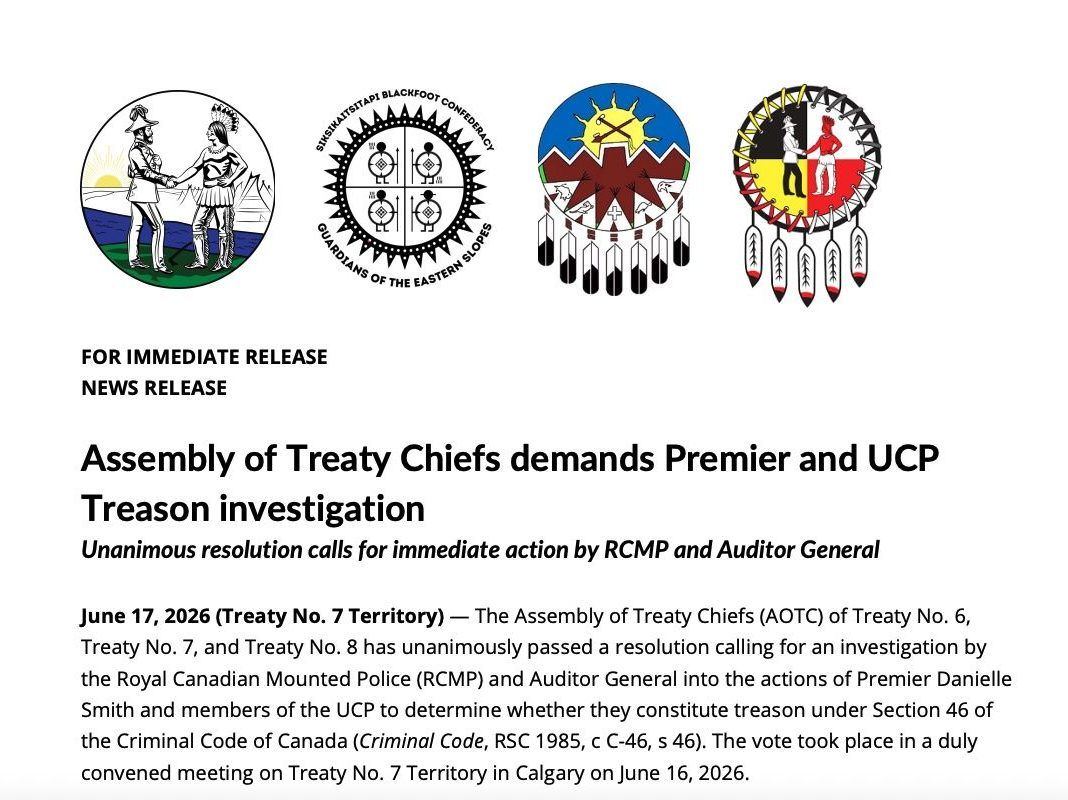 Rob Breakenridge: Alberta chiefs want the premier probed for treason. They just killed their own cause