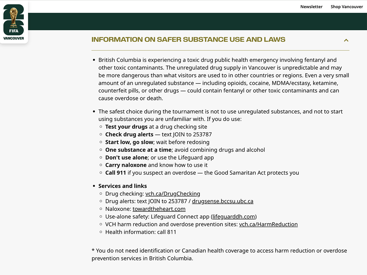 FIRST READING: Official Vancouver World Cup guide includes tips on how to do illicit drugs