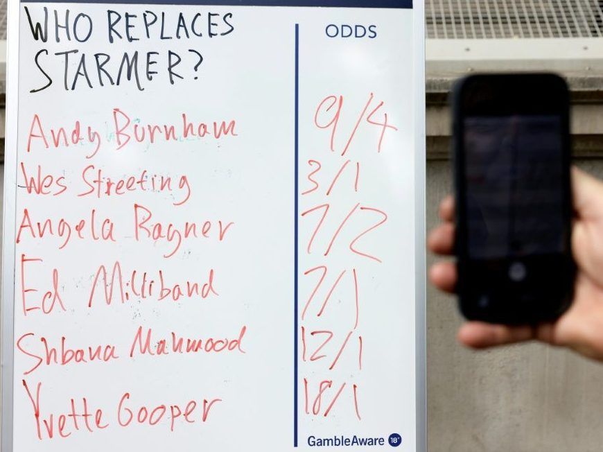 A whiteboard listing odd for the next leader of Britains Labour party.