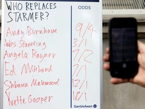 A whiteboard listing odd for the next leader of Britains Labour party.