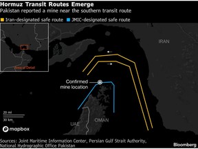 A map of the Strait of Hormuz.