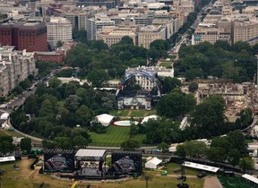 The Octagon and the Fan Zone on the Ellipse ahead of a planned UFC fight on the South Lawn of the White House in Washington.