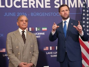 Pakistan's Prime Minister Shehbaz Sharif (left) and U.S. Vice-President JD Vance (right).
