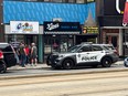 Toronto police attend the scene after the Jewish-owned bakery Kiva's Bagel Bar on St. Clair Ave. W. was shot at early on Sunday, July 26. Another Kiva's location, at Steeles Ave. W., was also shot at later that morning.