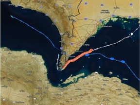 The products tanker (in red) that had U-turned on Saturday is attempting a Hormuz transit again on the Omani side on Sunday. One other products tanker and a crude carrier also crossed.