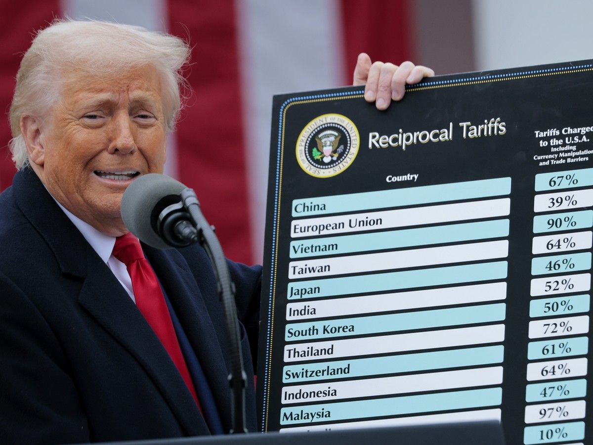U.S. President Donald Trump holds up a chart of “reciprocal tariffs” while speaking on “Liberation Day.” U.S. President Donald Trump holds up a chart of “reciprocal tariffs” while speaking on “Liberation Day.”