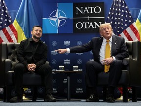 President Donald Trump (R) meets with Volodymyr Zelenskyy, President of Ukraine (L) for bilateral talks at Bestepe Presidential Compound during the NATO Summit on July 8, 2026 in Ankara, Turkey.