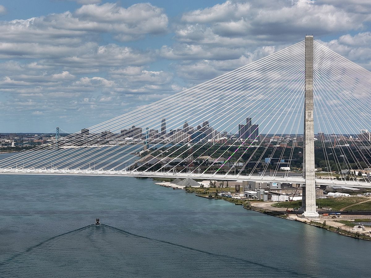 A view of the Canadian side of the Gordie Howe International Bridge. A view of the Canadian side of the Gordie Howe International Bridge.