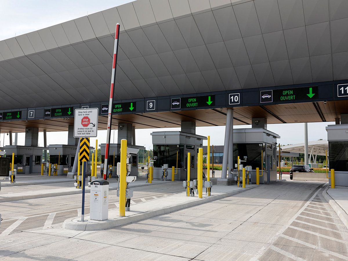 Toll booths at the Gordie Howe International Bridge. Toll booths at the Gordie Howe International Bridge.