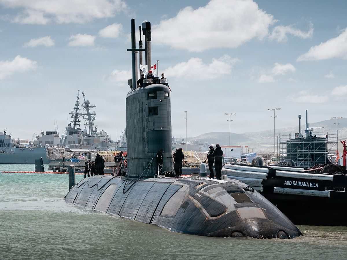 A submarine and other ships.