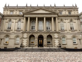 Outside view of a large stone building.