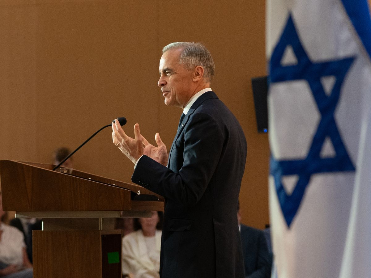 Prime Minister Mark Carney speaks during a visit with members of the Jewish community and law enforcement leaders at Holy Blossom Temple in Toronto on June 1, 2026. Prime Minister Mark Carney speaks during a visit with members of the Jewish community and law enforcement leaders at Holy Blossom Temple in Toronto on June 1, 2026.