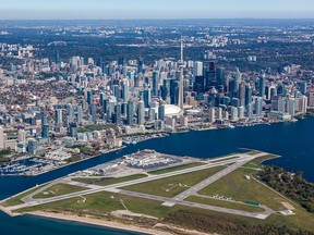 Aerial view of Toronto and island airport.
