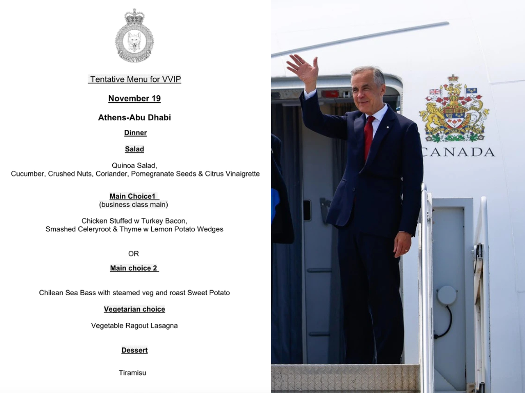 Carney and team’s $160K in-flight menu includes chicken chasseur, Chilean sea bass and ‘death by chocolate’: CTF