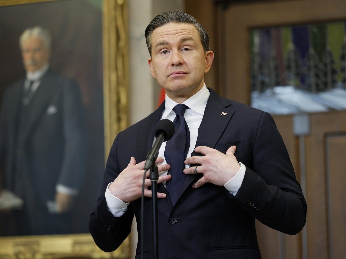 Conservative Party of Canada leader Pierre Poilievre during a press conference in the House of Commons foyer on Parliament Hill in Ottawa May 6, 2026. Photo by Blair Gable/Postmedia Conservative Party of Canada leader Pierre Poilievre during a press conference in the House of Commons foyer on Parliament Hill in Ottawa May 6, 2026. Photo by Blair Gable/Postmedia