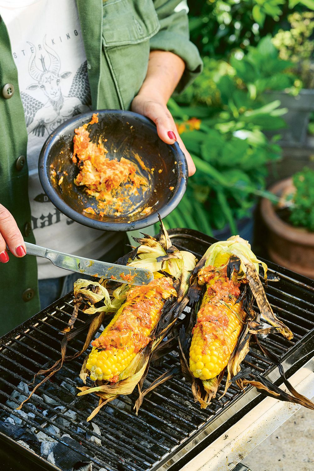 Grilled corn with 'nduja butter and manchego