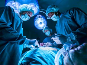 A surgical team in an operating room.
