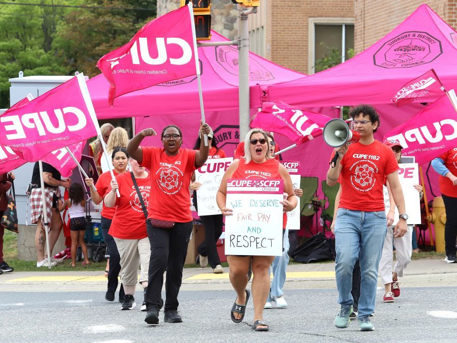 CUPE Local 1182 and supporters take part in an information picket outside Extendicare York in Sudbury, Ont. on Tuesday August 18, 2026. A release from CUPE said the union representing workers at Extendicare York is calling attention to the continued delays at the bargaining table. John Lappa/Sudbury Star/Postmedia Network