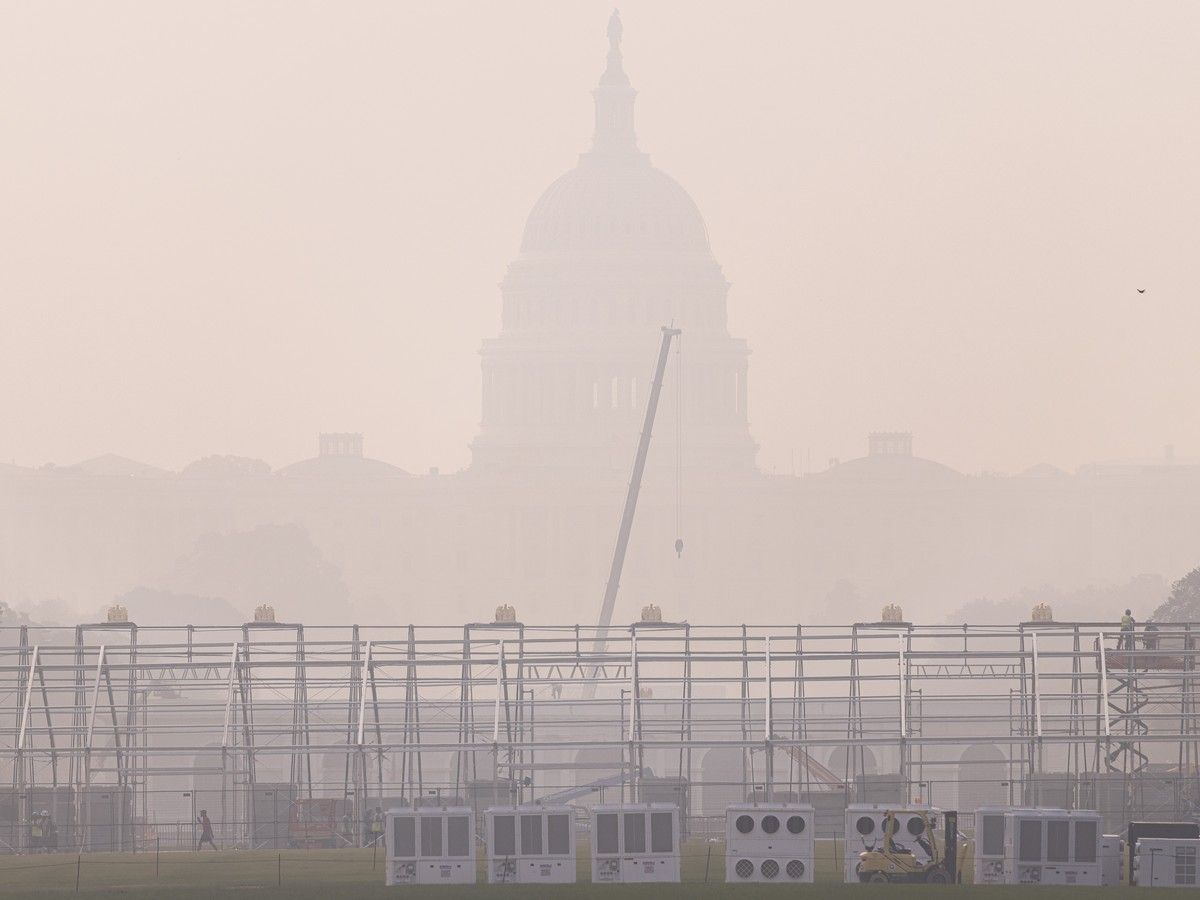 Smoke from wildfires in Canada and Minnesota engulf the Washington D.C. skyline on July 17, 2026. Smoke from wildfires in Canada and Minnesota engulf the Washington D.C. skyline on July 17, 2026.