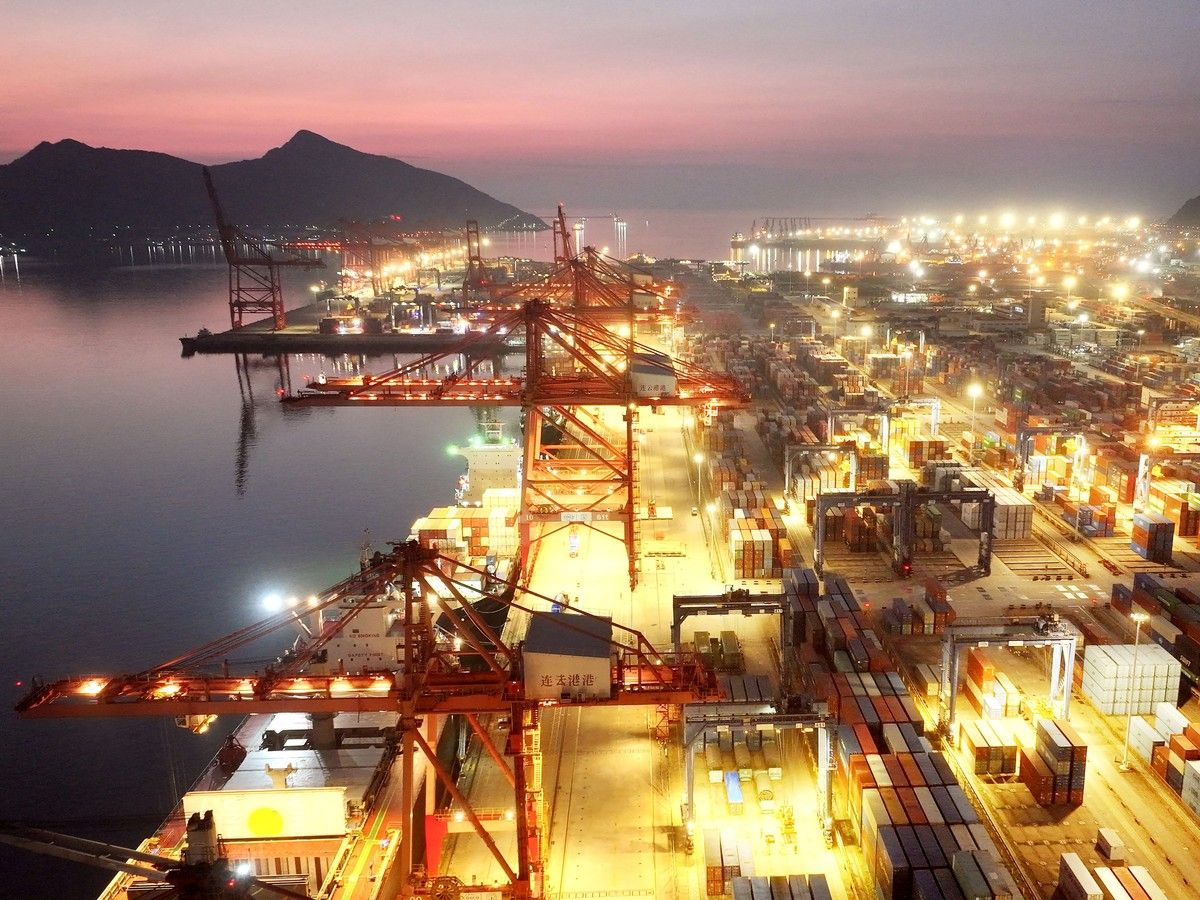 Shipping port at night